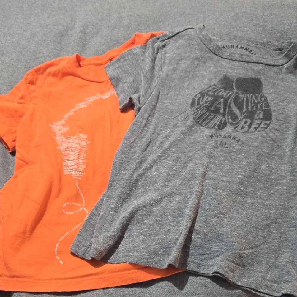 Lucky Brand Orange and Gray Short Sleeve Tees Casual Cotton Blend
